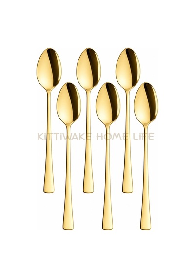 6 Lı Gold Çay Kaşığı Seti 11 Cm 18/10 Paslanmaz Çelik Parlak Kaşık Takımı