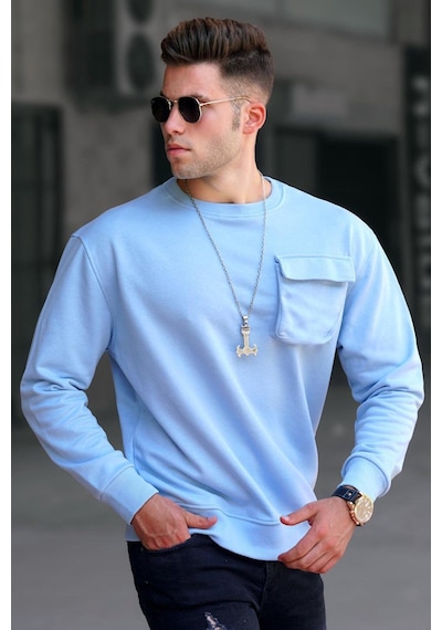 Madmext Madmext Mavi Bisiklet Yaka Sweatshirt 5320-mavi Mavi