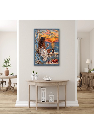 Gün Batımında Şarap Keyfi Metal Tablo 45x65 Cm Çok Renkli