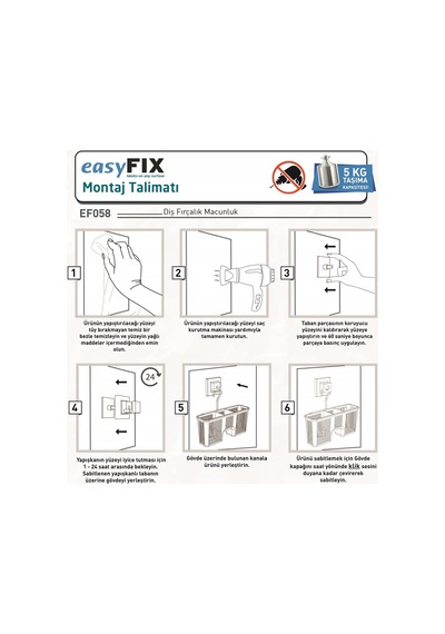 Teknotel Easyfıx Yapıskanlı Plastik Banyo Fırça Rafı Beyaz Ef058 Beyaz