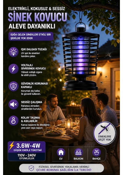 Elektrikli Sinek Kovucu Uv Işık Sessiz Güvenli 4w Düşük Tüketim Ev Bahçe Kullanım