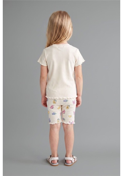 Defacto Baskılı Kıvırcık Kenarlı Fitilli Kaşkorse Şortlu 2li Pijama Takımı Kız Bebek H9310a526smwt46 Beyaz-wt46