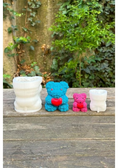 Rufus Concept Teddy Bear Gül Dokulu Büyük Ve Küçük İki Adet Silikon Mum Kalıp Seti
