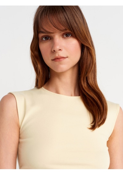 Dilvin 21054 Büzgülü Basic T-shirt-açık Sarı Açık Sarı