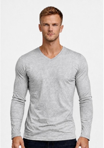 Axxel Erkek Pamuklu Likralı Süprem Uzun Kollu T-shirt-d236 Açık Gri Melanj