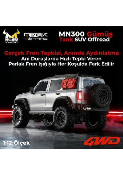 Mn Model Mn300 1/12 Tank Suv 4wd Rc Crawler Offroad Uzaktan Kumandalı Araba Arazi Aracı Model Car Truck Rtr Gümüş Mn-300 +dahili Işık Seti