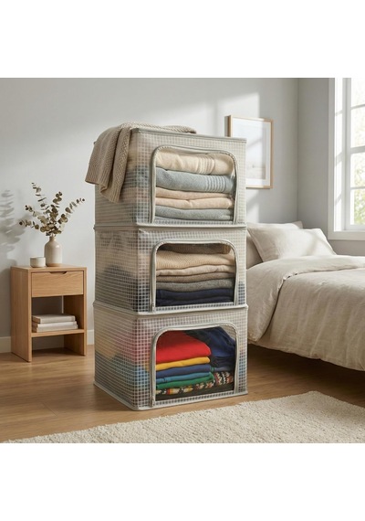Çelik Destekli Katlanabilir Şeffaf Pvc Dolap Düzenleyici - 38x48x28 Cm Baza İçi Ve Kıyafet Saklama Hurcu Organizer Çok Renkli