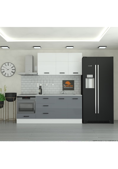 210 Cm Mutfak Dolabı Mdf Kapak Tezgah Dahil Yrkn210 98 Gri