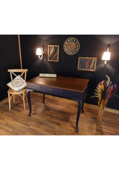 Wooding-Mobilya Wooding 100 Cm Çekmeceli Masif Lacivert Ceviz Çalışma Masası