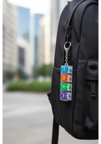 Busstier Işıklı Klavye Gerginlik Giderici Anahtarlık, Mekanik Tuşlu Click Sesli Rgb Led Işıklı Mini Klavye Anaht