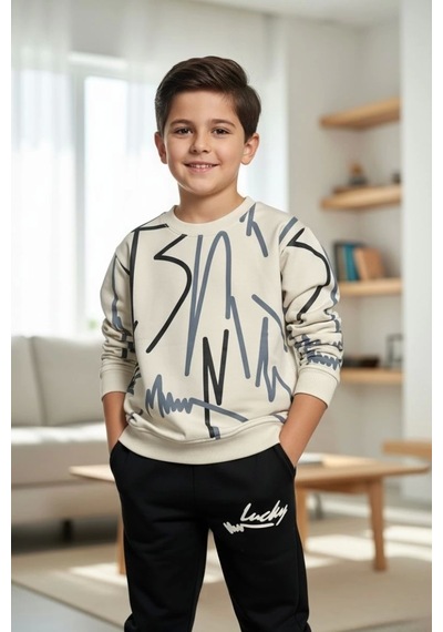 Koçak Kids Çizgi Desenli Siyah Renk Erkek Çocuk Eşofman Takım Siyah