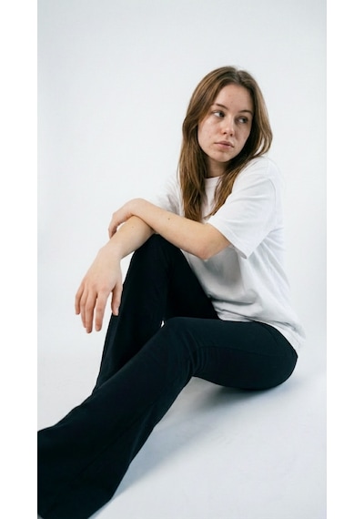 Kadın Oversize Düz Beyaz Renk Bisiklet Yaka Basic Tişört BEYAZ