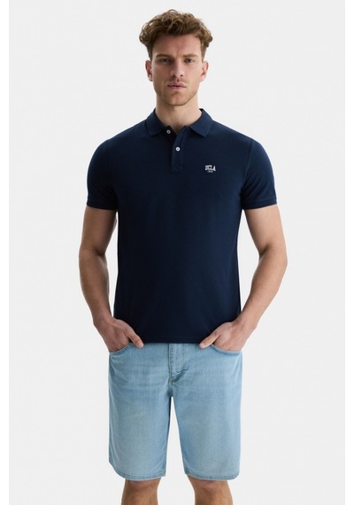 Ucla Lakes Lacivert Polo Yaka Nakışlı Standard Fit Erkek Tshirt Lacivert