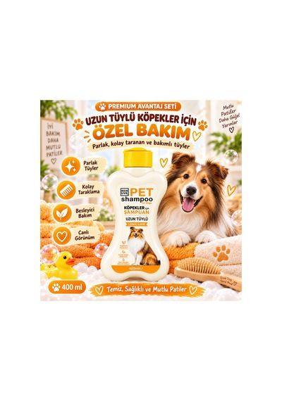 Köpek Şampuan Seti 3x400 Ml Yavru, Normal Ve Uzun Tüylü Köpekler İçin Premium Bakım Paketi