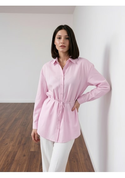Pera Moda Çok Yönlü Bağlanabilir Oversize Gömlek Pembe