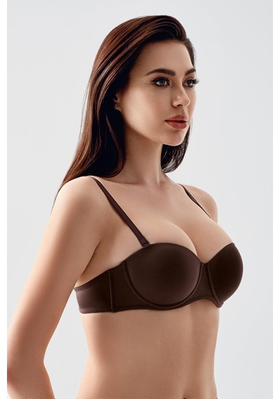 New Bra Kadın B Kap Desteksiz Çıkarılabilir Askılı Straplez Basic Sütyen Kahve 7050 Kahverengi