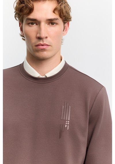 Avva Erkek Kahve Bisiklet Yaka Kolay Ütülenen Baskılı Pamuklu Regular Fit Sweatshirt A62y1297
