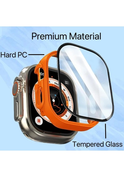 Cam + Kılıf  Apple Uyumlu Watch  Ula 49mm Kılıfları Pc Tampon + Ekran Koruyucu Te Silver 49mm Ultra Ultra2