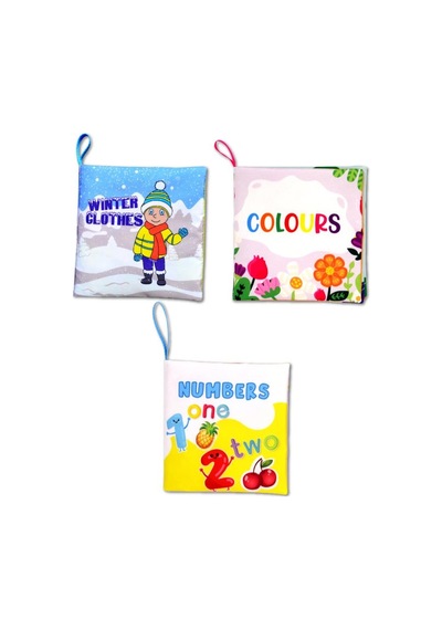 3 Kitap İngilizce Kışlık Giysiler , Renkler Ve Rakamlar Kumaş Sessiz Kitap E124 E129 E128 - Bez Kitap