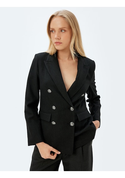 Koton Kruvaze Blazer Ceket Kapaklı Cep Detaylı Regular Fit Siyah Çizgili 5wak50102uw Siyah Koton Kruvaze Blazer Ceket Kapaklı Cep Detaylı Regular Fit Siyah Çizgili 5wak50102uw Siyah