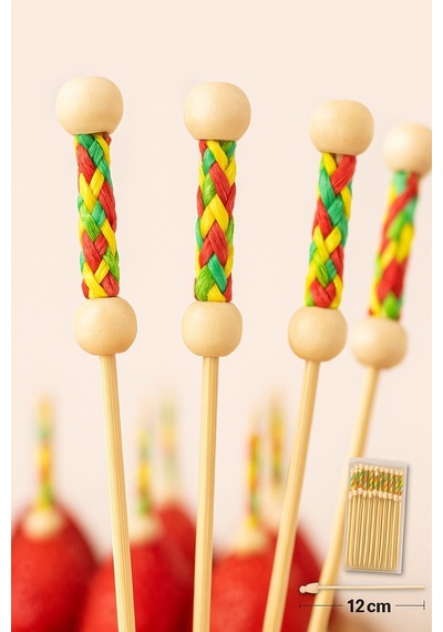 50'li Pkt - Sarı Örgülü Şık Sunumlar İçin 12 Cm Dekoratif Bambu Kürdan Parti Ve Davet Kürdanı
