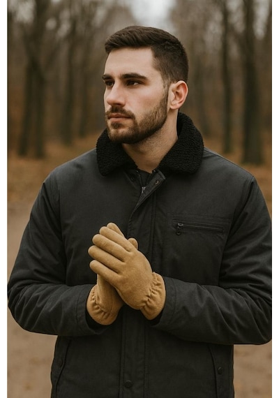 Single Sword Bej Unisex Polar Eldiven Isı Yalıtımlı, Rüzgar Geçirmez, Dokunmatik Kış Eldiveni Bej