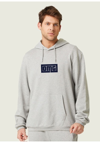 Unisex Oversize Omg Baskılı Kapüşonlu Sweatshirt Gri