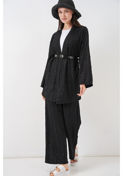 Bigdart Kadın Kimono Pantolon İkili Takım 30078 - Siyah
