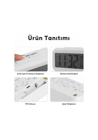 Fotoselli Işık Sensörlü Termometreli Alarmlı Dijital Masa Saati Yeşil
