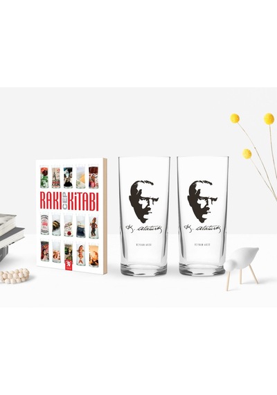 Kişiye Özel Renkli Baskılı Atatürk Temalı İkili Rakı Bardağı Ve Rakı Cep Kitabı Hediye Seti-23