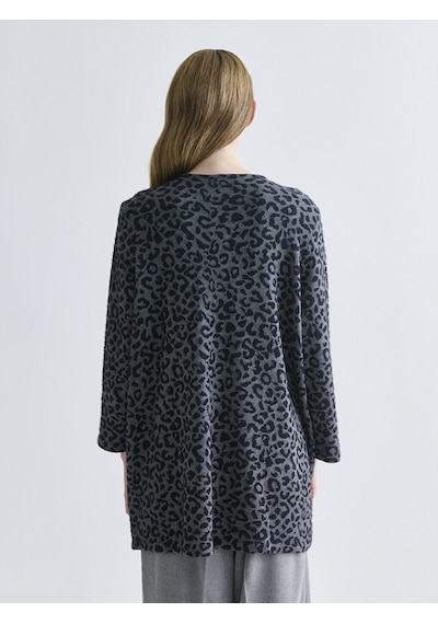 Lcw Grace Siyah Bisiklet Yaka Leopar Desenli Kadın Hırka Xl-2xl
