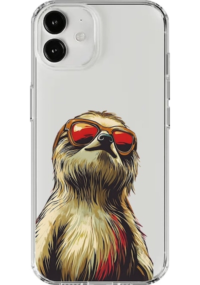 Apple Uyumlu iPhone 12 Mini Şeffaf Kılıf Cool Tembel Hayvan Tasarımlı