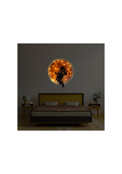 Kişiselleştirilebilir Led Işıklı Epoksi Cam Katmanlı Tablo Astronot Dolunay Sarı - 738250971 Sarı