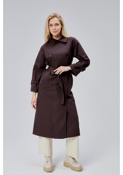 Acı Kahve Oversize Kuşaklı Trençkot Kahverengi