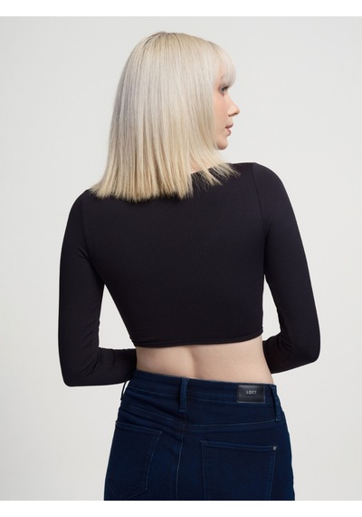 Crop Kadın Tshirt U.kol Siyah