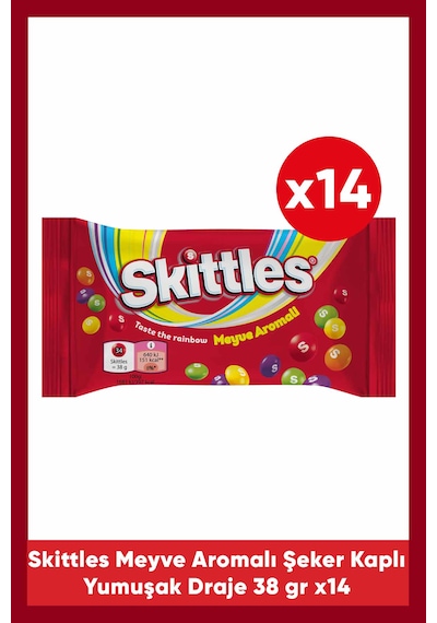 Skittles Meyve Aromalı Şeker Kaplı Yumuşak Draje 38 G X14