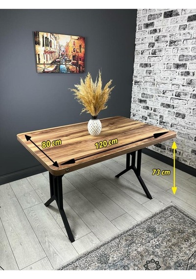 Sultan Kemençe Mutfak Yemek Masası Balkon Masası Kavisli Köşe Metal Siyah Ayak 120 80 Cm