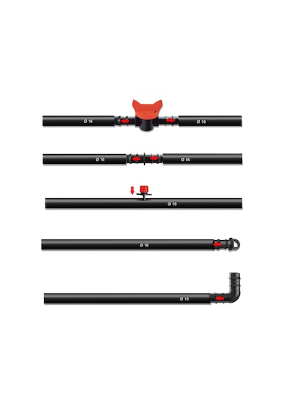Hazır Delikli Damla Sulama Seti 150m 16mm 50cm Aralıklı, Damlatıcı Bağlantı Parçaları Dahil, Bahçe Tarla