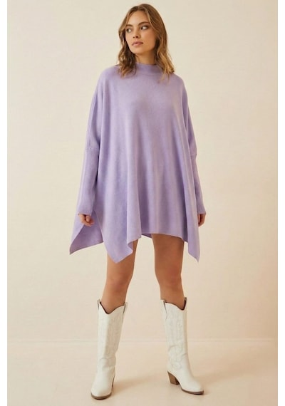 Onno Style Women Düz Triko Standart Panço Lila
