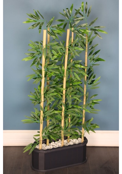 Yapay Çiçek Deposu Dekoratif Saksıda Islak Yapraklı 5 Çubuklu Bambu Seperatör 20x50x135cm