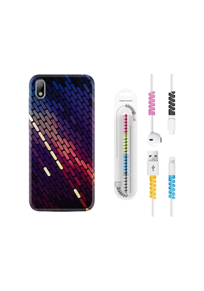 Huawei Y5 2019 Kılıf Kablo Koruyuculu Line Neon 1805