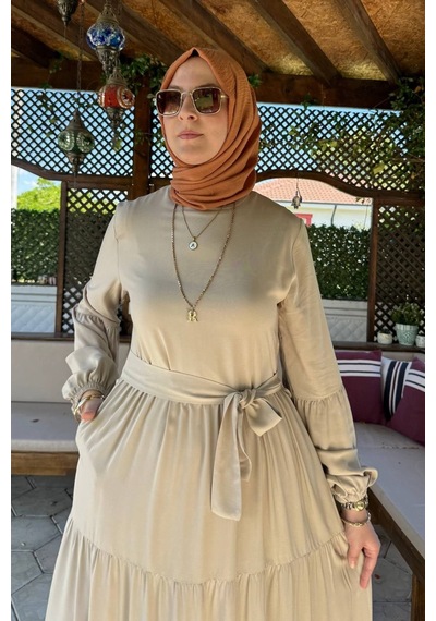 Rabia Şamlı Asil Elbise Bej Normal