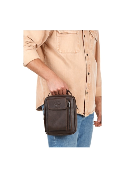Newish Polo Erkek Deri Kapaklı Omuz Ve El Çantası 17x22cm New337 Kahverengi - Taba