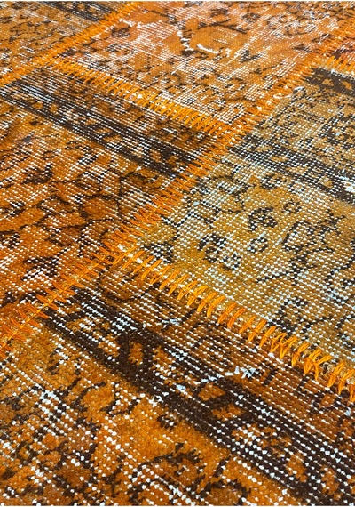 Modern Bohem Stil Vintage Halı Özel Tasarım Patchwork Koleksiyonu Doğal Halı Turuncu