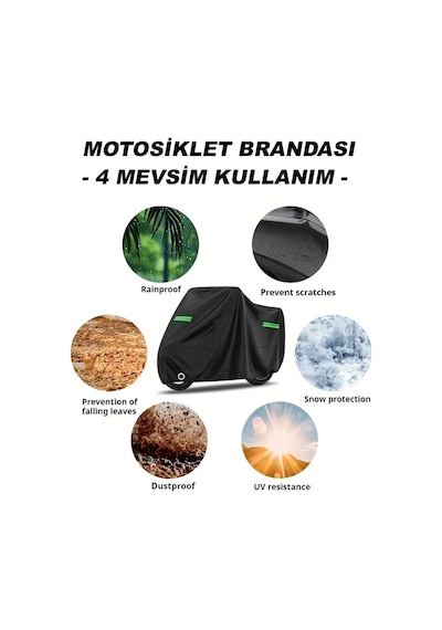Reflektörlü Volta Vb2 Motor Brandası, Motosiklet Branda Siyah, Kilit Ve Bağlantı Tokası Uyumlu - Kar Su Yağmur Geçirmez