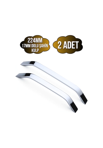 Şahin Krom Alüminyum Dolap Kulpu Mobilya Ve Mutfak Dolap Kulpu 17mm 224mm Krom 2 Adet Alüminyum Krom