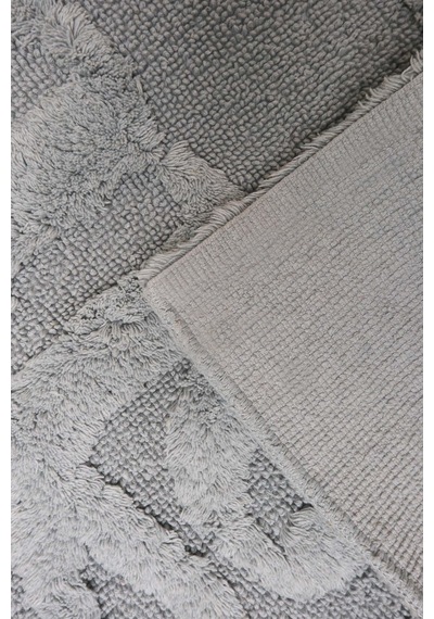 Açık Gri Home Kabartmalı Pamuklu 2 Li Banyo & Klozet Paspas Takımı Gri