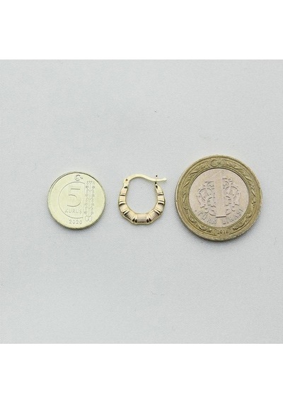 Çizgili Küçük Altın Küpe Çapı: 1.40cm Sarı Altın