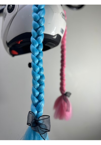 Motor & Motosiklet Harley Quinn Pembe Mavi Çift Örgü Saç Kask Dış Aksesuarı Diğer