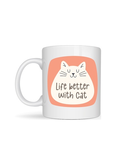 Hemengo Life Better With Cat Sevimli Kedi Tasarımlı Porselen Kupa Model 65 Kahve & Çay Kupası Hediyelik Kupa Hm Diğer